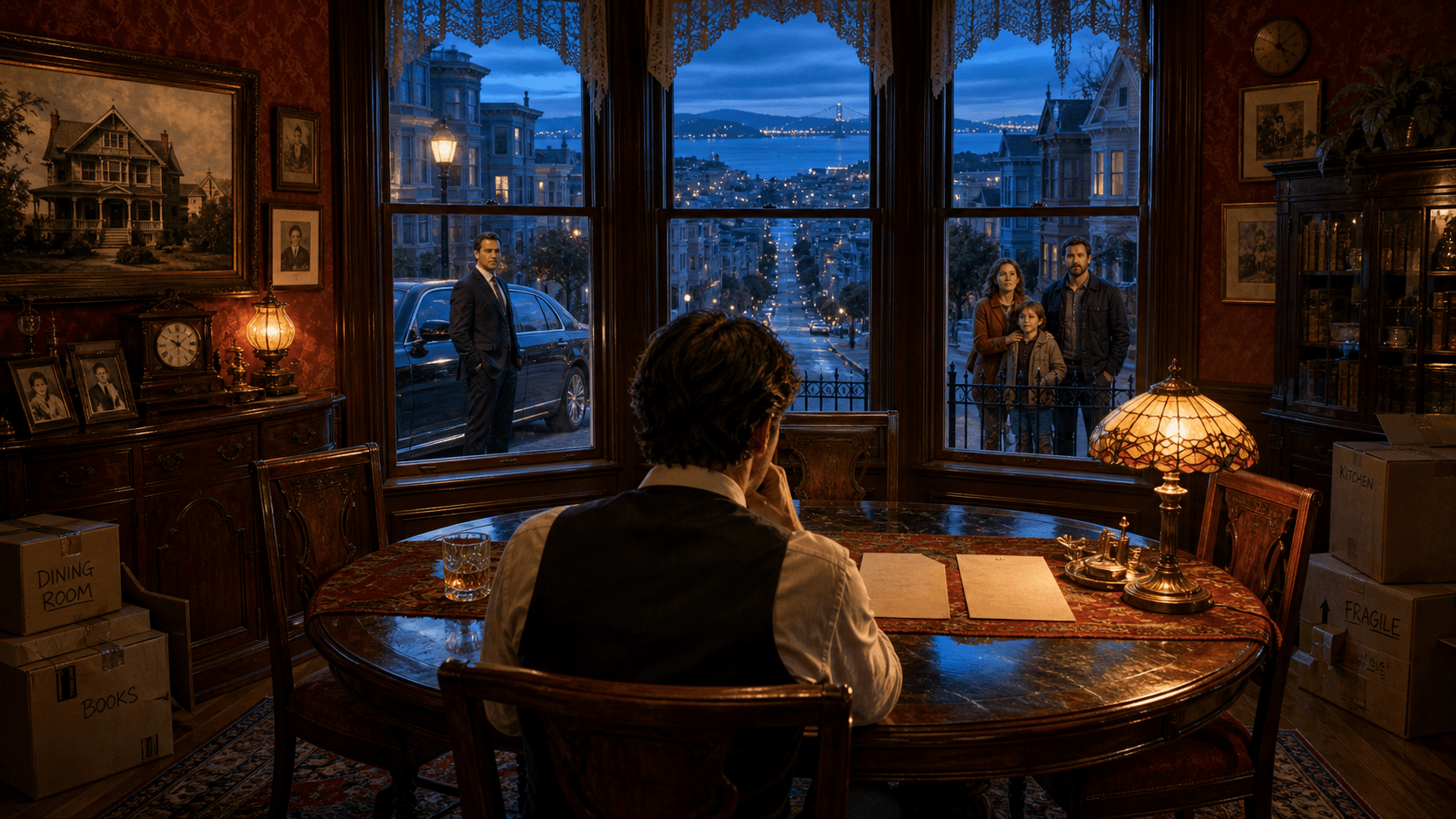 A seller considers two understated offers inside a San Francisco Victorian while an investor and a young family wait outside.